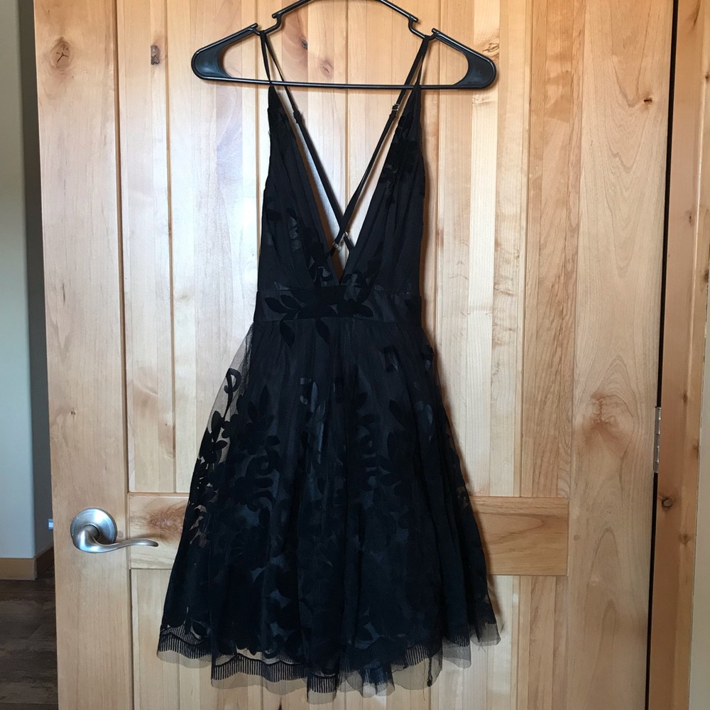 Black Floral Tulle Ballerina Styled Cocktail Dress